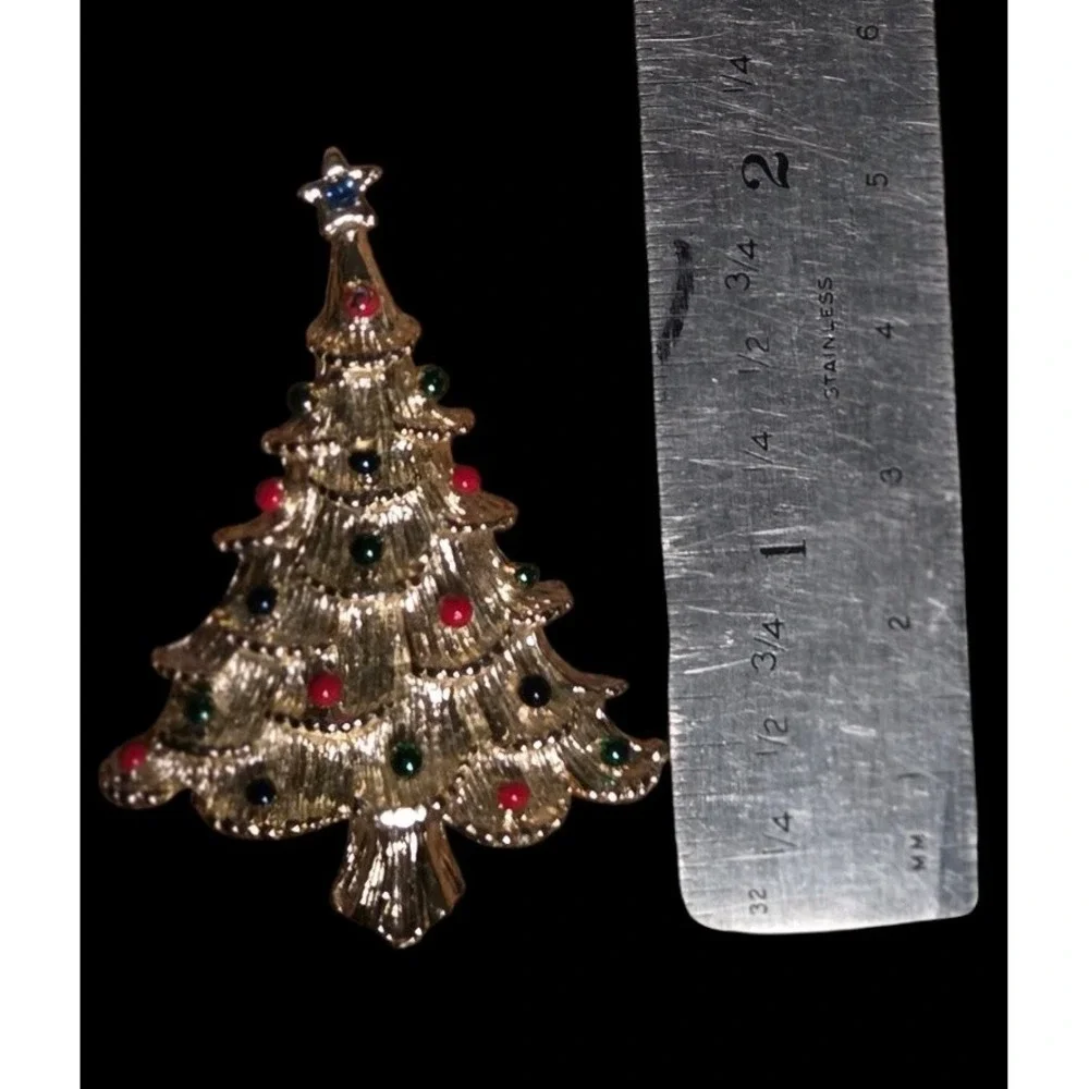 Vintage Gerrys Christmas Tree Brooch Gold tone Enamel‎ 2